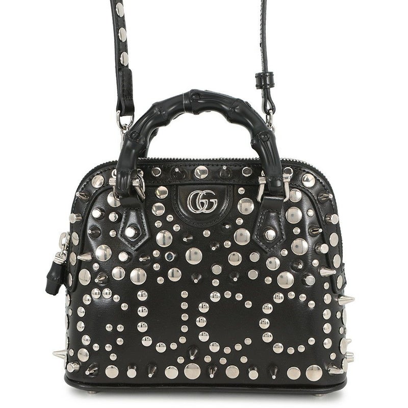 グッチ ハンドバッグ ダイアナ バンブー ズタッズ ミニ レザー/メタル 715775 GUCCI 2wayショルダーバッグ 黒