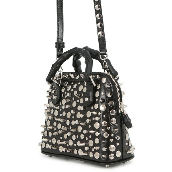 グッチ ハンドバッグ ダイアナ バンブー ズタッズ ミニ レザー/メタル 715775 GUCCI 2wayショルダーバッグ 黒