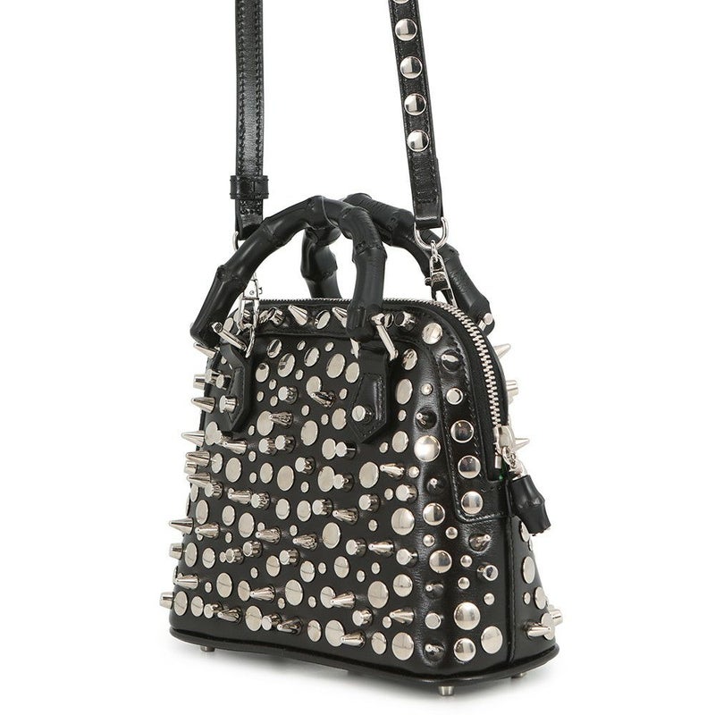 グッチ ハンドバッグ ダイアナ バンブー ズタッズ ミニ レザー/メタル 715775 GUCCI 2wayショルダーバッグ 黒