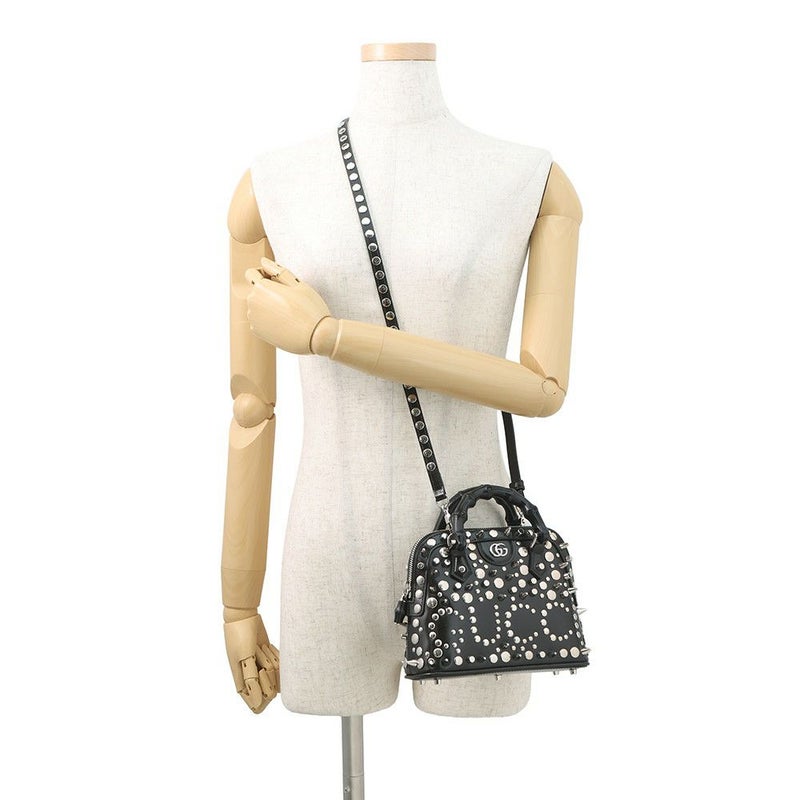 グッチ ハンドバッグ ダイアナ バンブー ズタッズ ミニ レザー/メタル 715775 GUCCI 2wayショルダーバッグ 黒