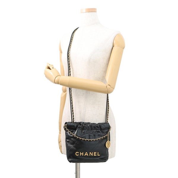 シャネル ハンドバッグ CHANEL 22 ミニ ココマーク シャイニーカーフレザー AS3980 CHANEL 2wayショルダー 黒