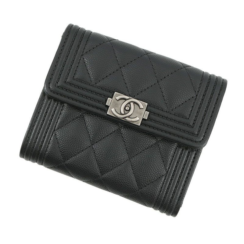 シャネル 三つ折り財布 ボーイシャネル ココマーク マトラッセ ウォレット キャビアスキン A80734 CHANEL 財布 黒