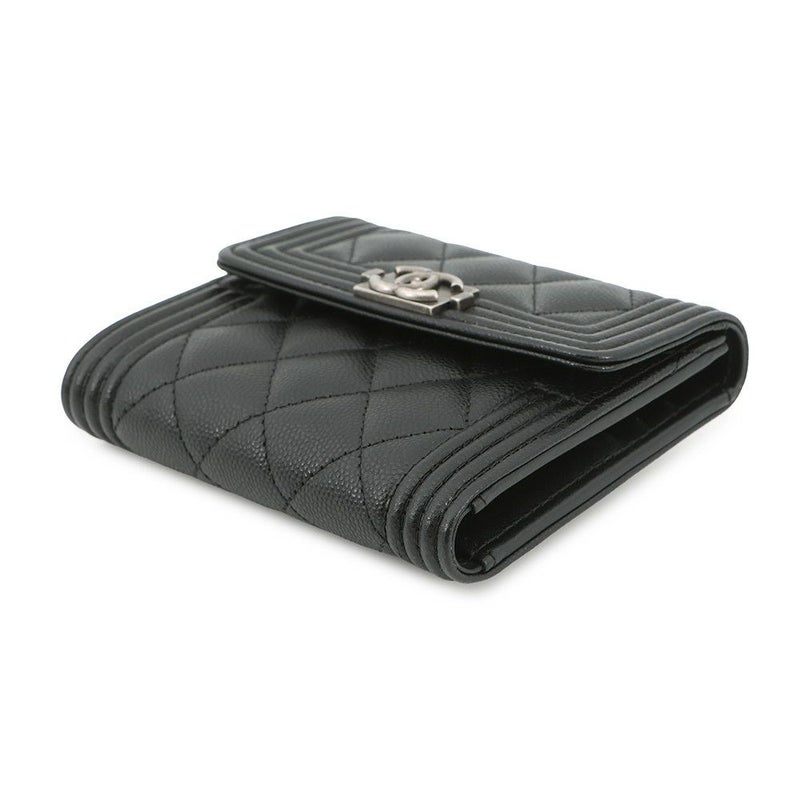 シャネル 三つ折り財布 ボーイシャネル ココマーク マトラッセ ウォレット キャビアスキン A80734 CHANEL 財布 黒
