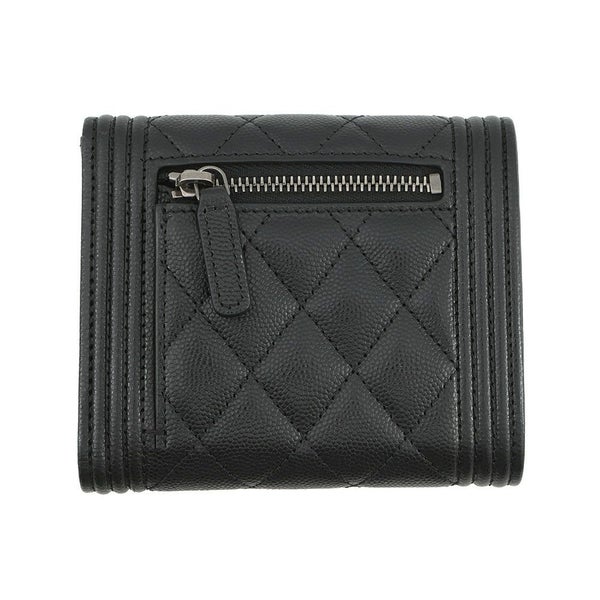 シャネル 三つ折り財布 ボーイシャネル ココマーク マトラッセ ウォレット キャビアスキン A80734 CHANEL 財布 黒