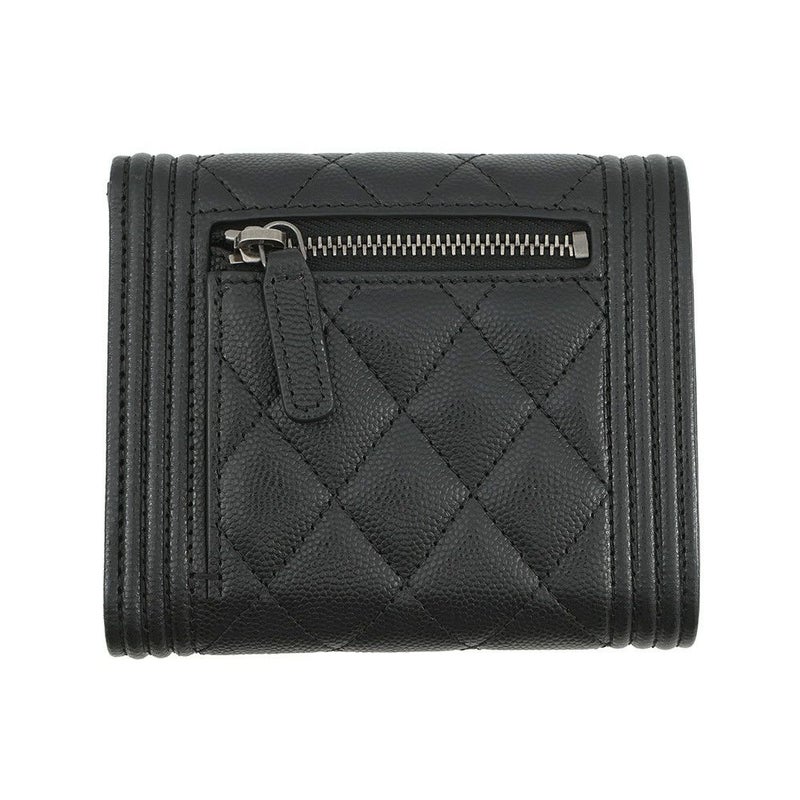 シャネル 三つ折り財布 ボーイシャネル ココマーク マトラッセ ウォレット キャビアスキン A80734 CHANEL 財布 黒