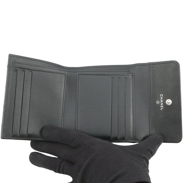 シャネル 三つ折り財布 ボーイシャネル ココマーク マトラッセ ウォレット キャビアスキン A80734 CHANEL 財布 黒