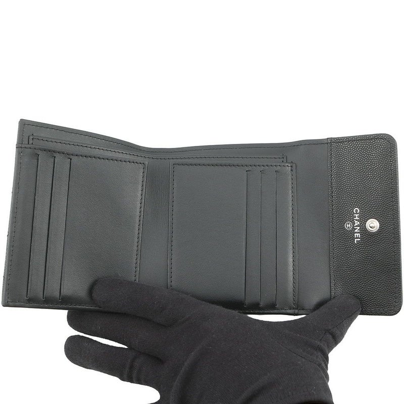 シャネル 三つ折り財布 ボーイシャネル ココマーク マトラッセ ウォレット キャビアスキン A80734 CHANEL 財布 黒