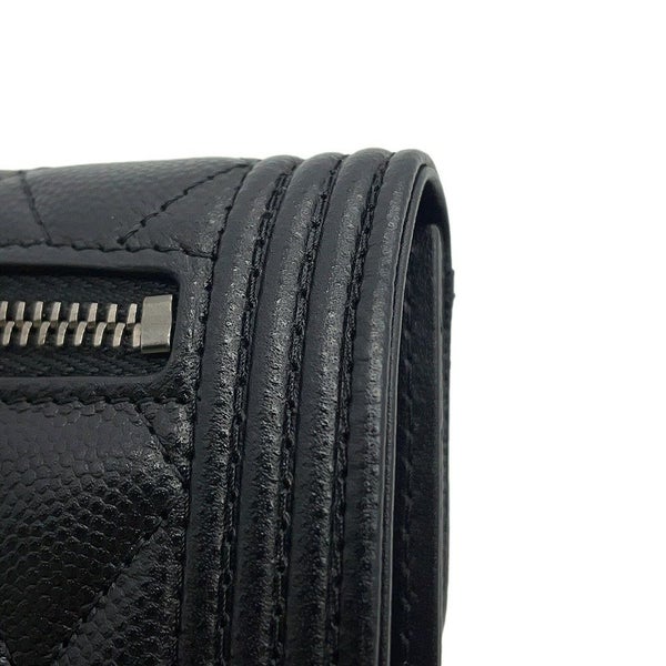 シャネル 三つ折り財布 ボーイシャネル ココマーク マトラッセ ウォレット キャビアスキン A80734 CHANEL 財布 黒
