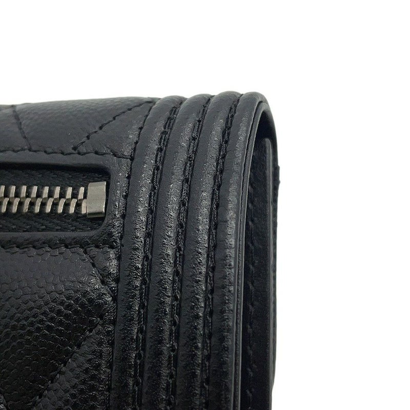 シャネル 三つ折り財布 ボーイシャネル ココマーク マトラッセ ウォレット キャビアスキン A80734 CHANEL 財布 黒