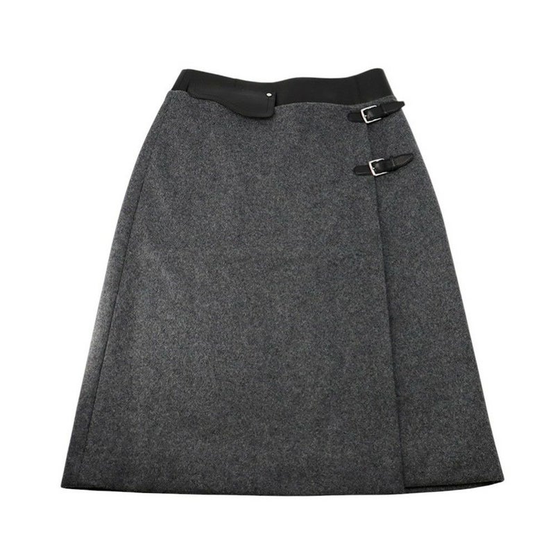 エルメス スカート バスク付き ウール レザー レディースサイズ36 HERMES ボトムス 黒