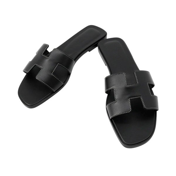 エルメス サンダル オラン レザー レディースサイズ38 1/2 HERMES 靴 黒