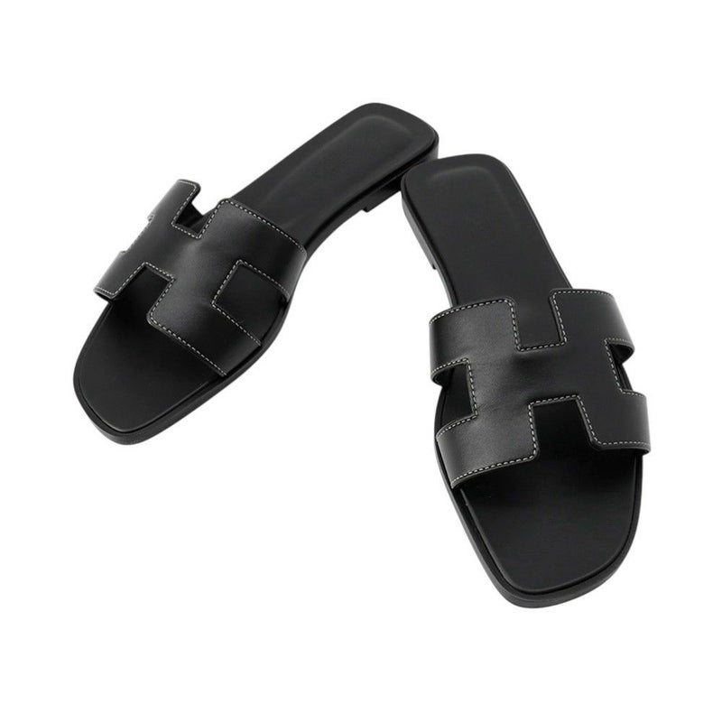 エルメス サンダル オラン レザー レディースサイズ38 1/2 HERMES 靴 黒