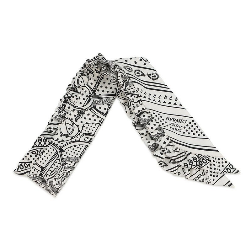 エルメス スカーフ ツイリー フリル エプロン・ドール・バンダナ シルク HERMES 2024年春夏 黒 白