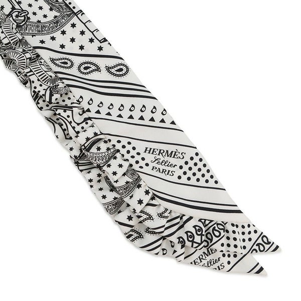 エルメス スカーフ ツイリー フリル エプロン・ドール・バンダナ シルク HERMES 2024年春夏 黒 白