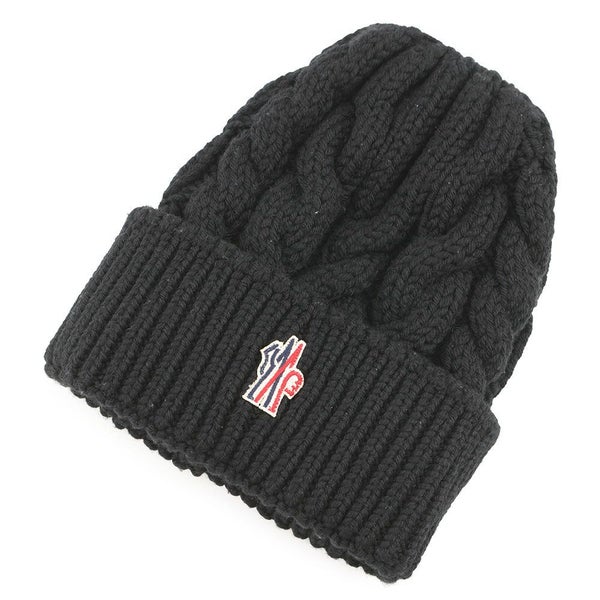 モンクレール ニット帽 ロゴ グルノーブル ウール MONCLER 帽子 黒