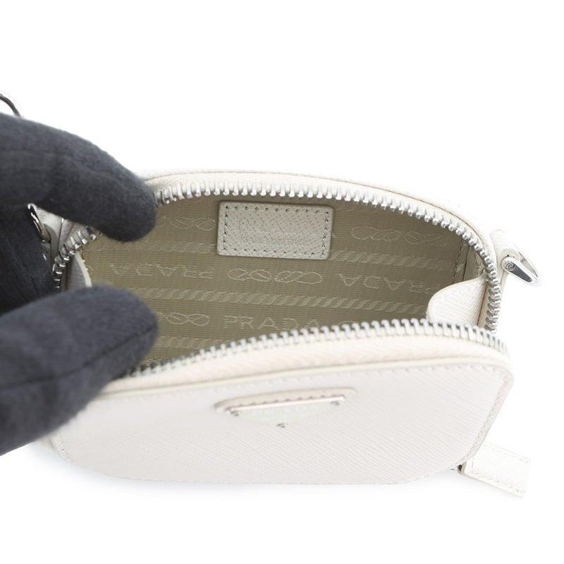 プラダ ポーチ ミニ トライアングルロゴ サフィアーノ 2TT105 PRADA ポシェット 白