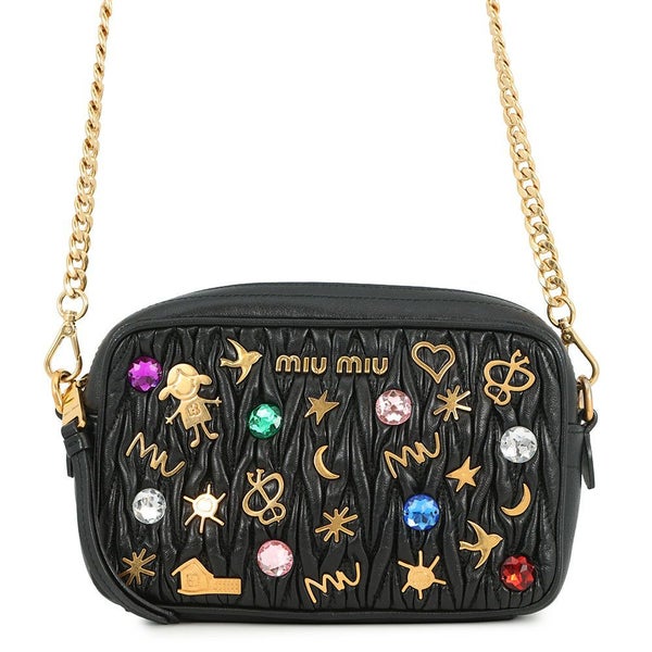 ミュウミュウ チェーンショルダーバッグ マテラッセ ビジュー レザー 5BH118 MIUMIU 黒