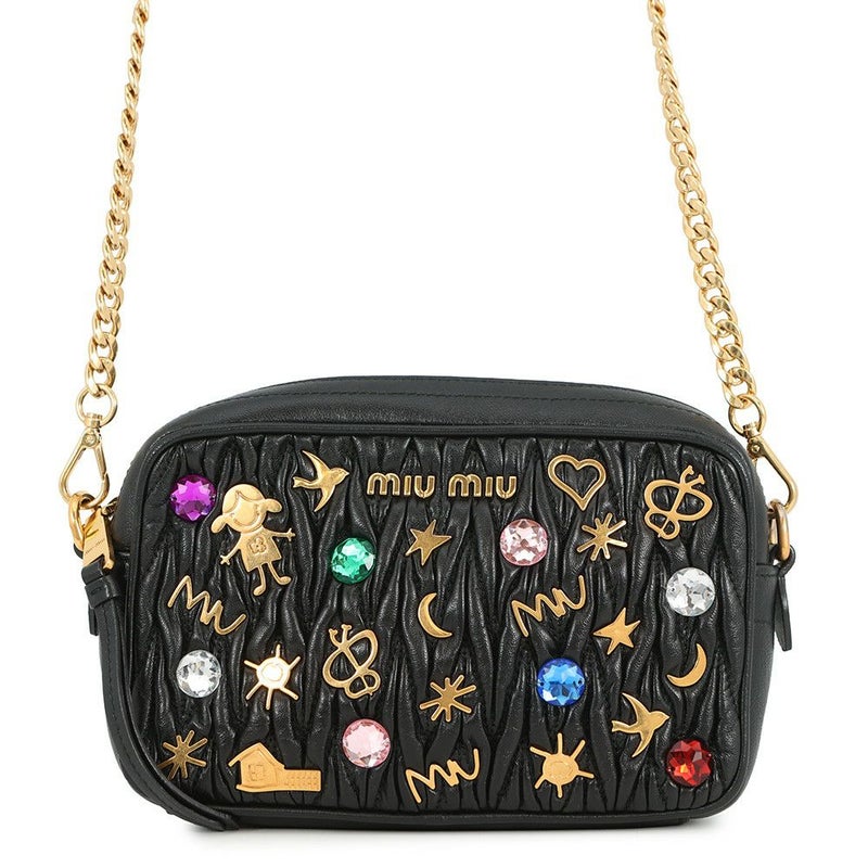 ミュウミュウ チェーンショルダーバッグ マテラッセ ビジュー レザー 5BH118 MIUMIU 黒