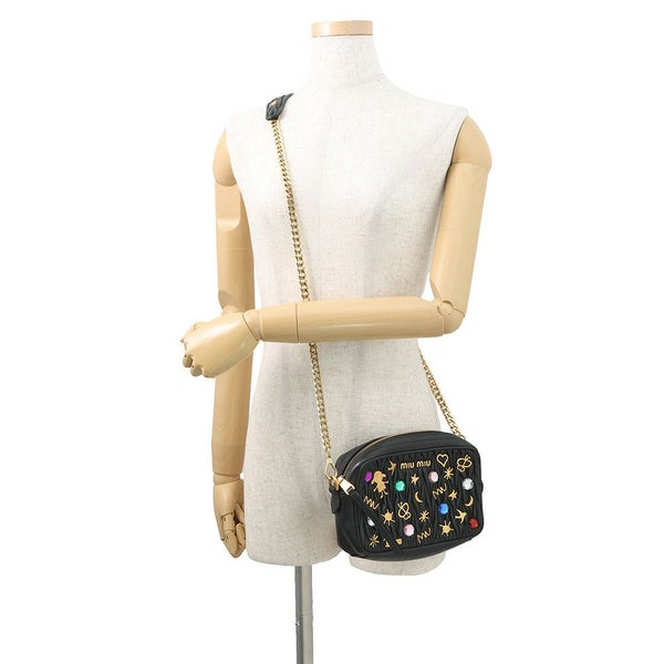 ミュウミュウ チェーンショルダーバッグ マテラッセ ビジュー レザー 5BH118 MIUMIU 黒