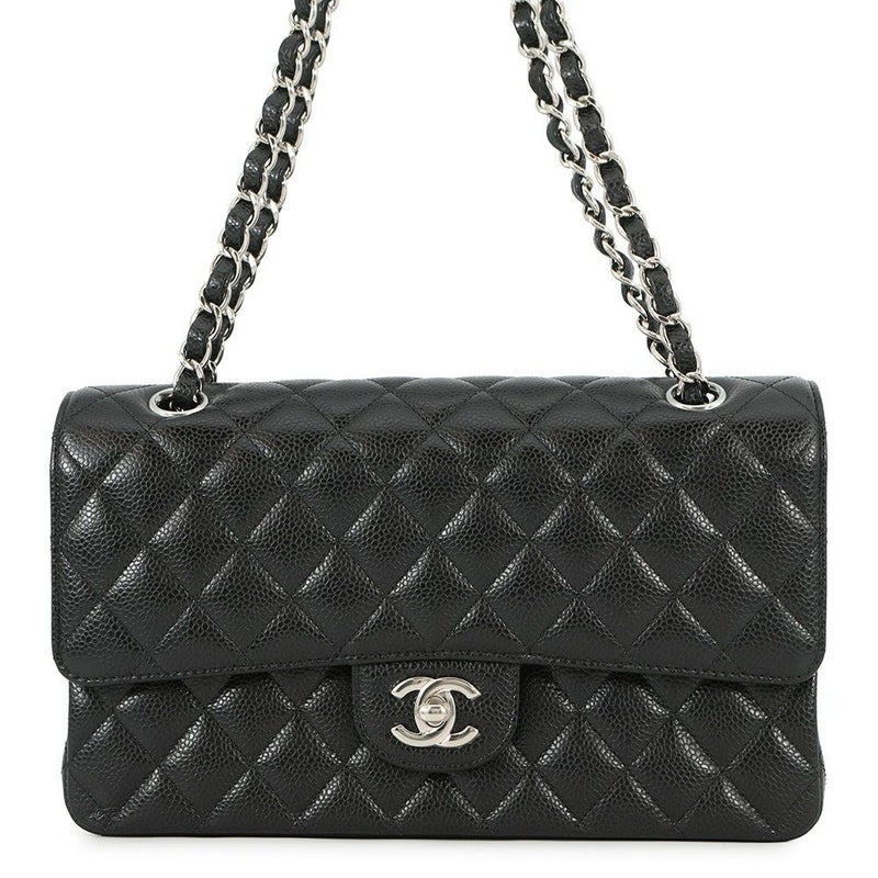 シャネル チェーンショルダーバッグ マトラッセ25 ココマーク ダブルチェーン キャビアスキン A01112 CHANEL 黒