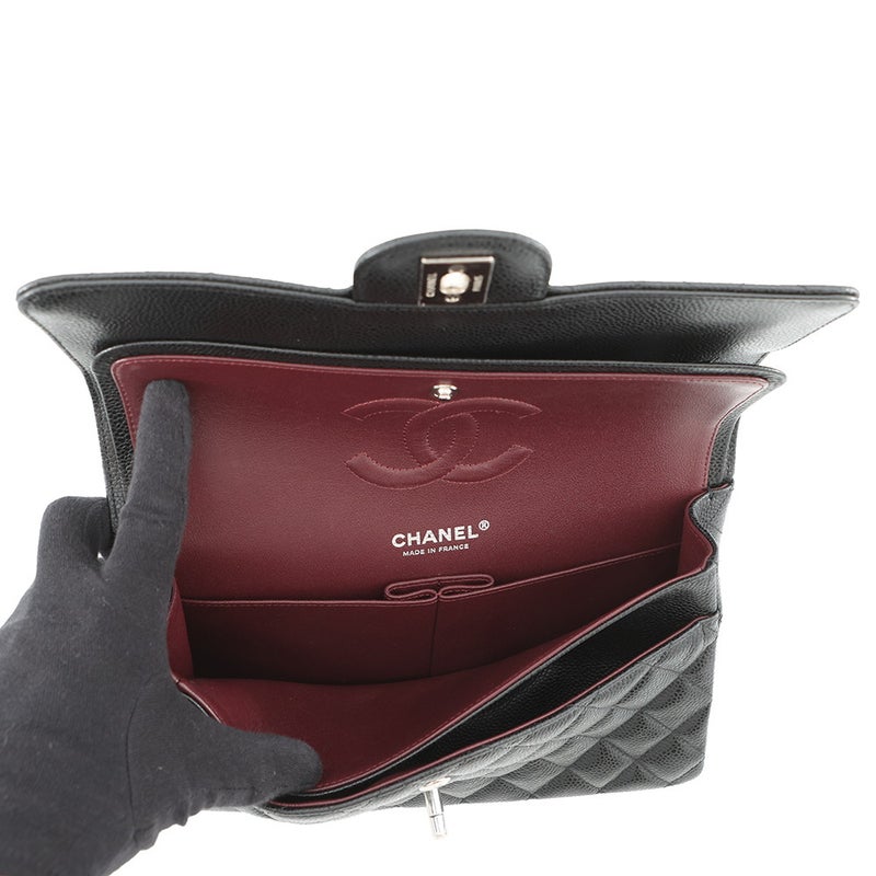 シャネル チェーンショルダーバッグ マトラッセ25 ココマーク ダブルチェーン キャビアスキン A01112 CHANEL 黒