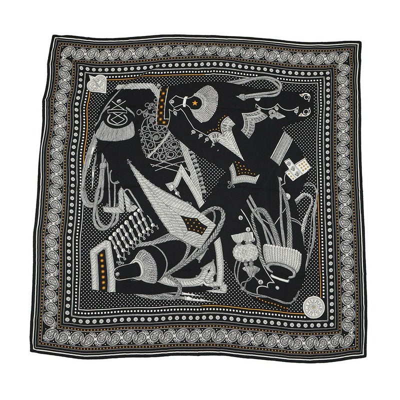 エルメス ストール カレ140 カレジェアン ズアヴとドラゴン Zouaves et Dragons HERMES シルク カシミヤ 2023年秋冬 黒