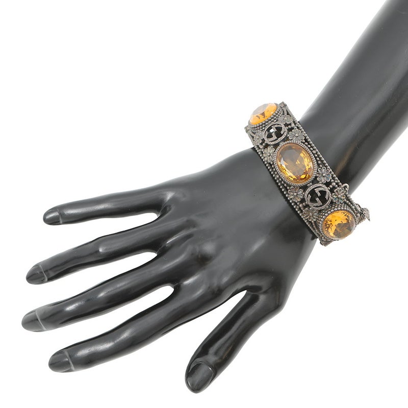 グッチ ブレスレット インターロッキングG フラワー バングル Ag925 サイズ17 ストーン キャットヘッド GUCCI アクセサリー