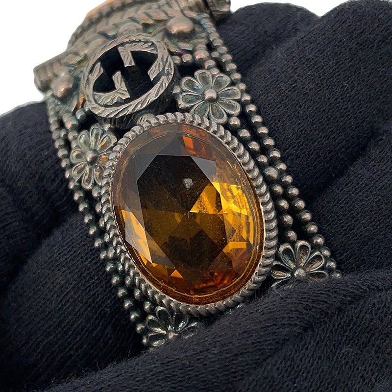 グッチ ブレスレット インターロッキングG フラワー バングル Ag925 サイズ17 ストーン キャットヘッド GUCCI アクセサリー