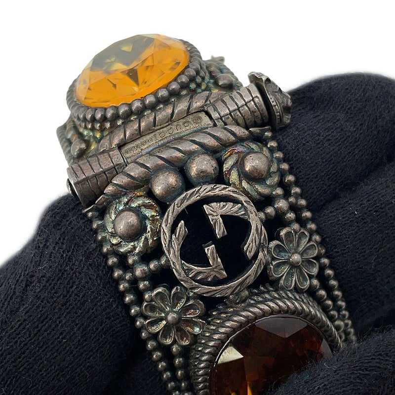 グッチ ブレスレット インターロッキングG フラワー バングル Ag925 サイズ17 ストーン キャットヘッド GUCCI アクセサリー