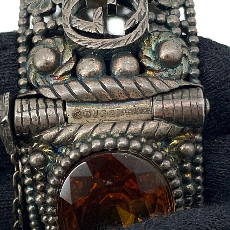 グッチ ブレスレット インターロッキングG フラワー バングル Ag925 サイズ17 ストーン キャットヘッド GUCCI アクセサリー