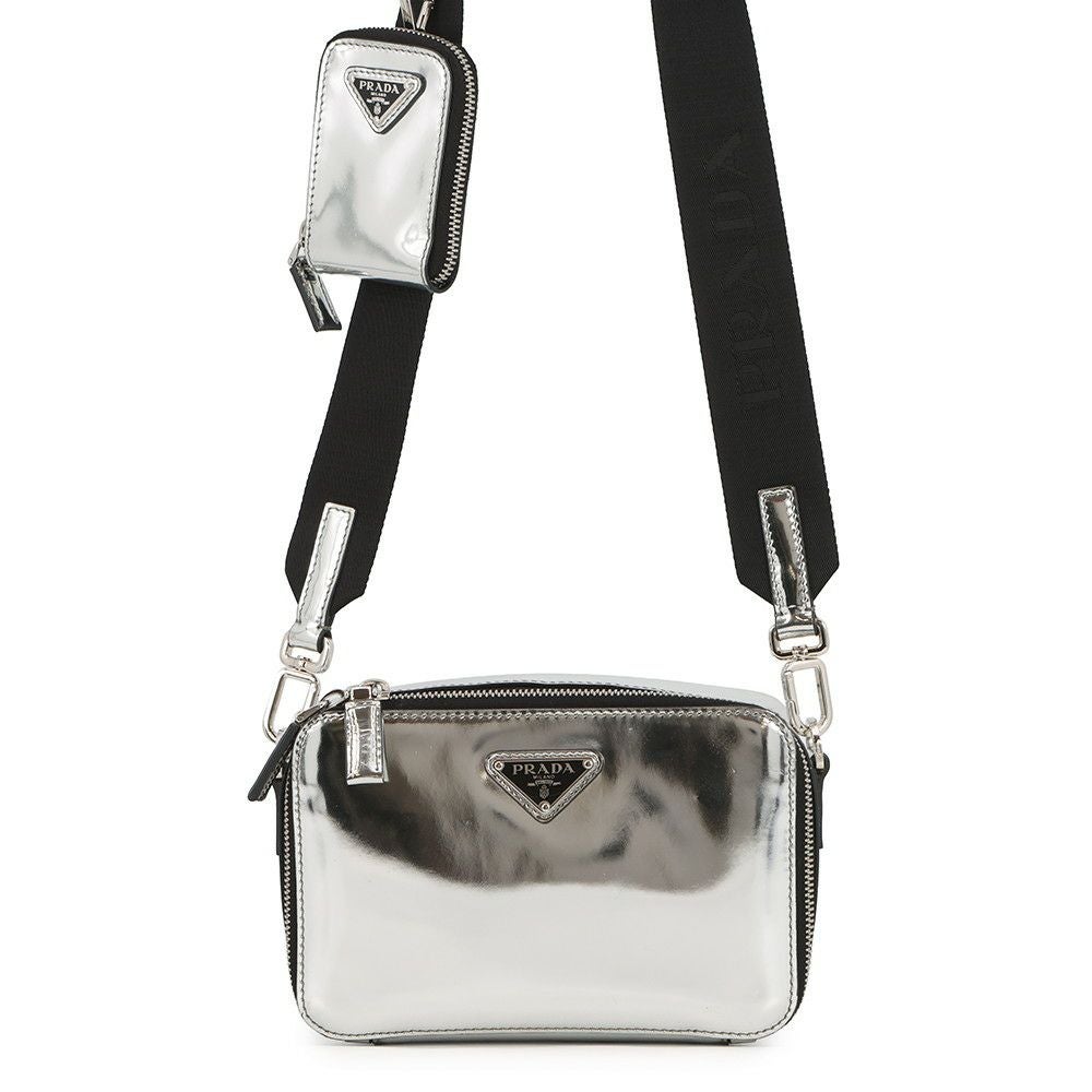 プラダ PRADA ブリック ショルダーバッグ 2HV070 シルバー　シルバー金具 パテントレザー レディース ショルダーバッグ PRADA - プラダ PRADA ブリック ショルダーバッグ 2HV070 シルバー