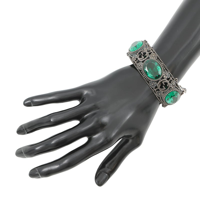 グッチ ブレスレット インターロッキングG フラワー バングル Ag925 サイズ17 ストーン キャットヘッド GUCCI アクセサリー