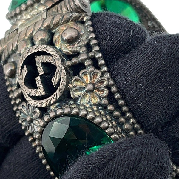 グッチ ブレスレット インターロッキングG フラワー バングル Ag925 サイズ17 ストーン キャットヘッド GUCCI アクセサリー