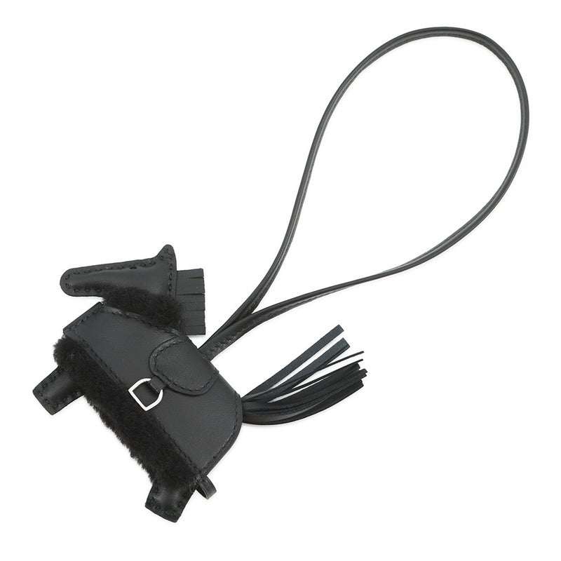 エルメス バッグチャーム ロデオPM ロベオ プラッシュ ブラック ラムスキン/ムートン K刻印 HERMES チャーム 黒