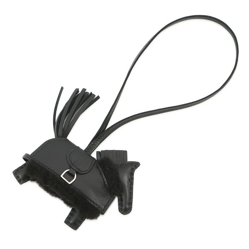 エルメス バッグチャーム ロデオPM ロベオ プラッシュ ブラック ラムスキン/ムートン K刻印 HERMES チャーム 黒