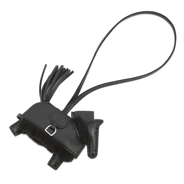 エルメス バッグチャーム ロデオPM ロベオ プラッシュ ブラック ラムスキン/ムートン K刻印 HERMES チャーム 黒