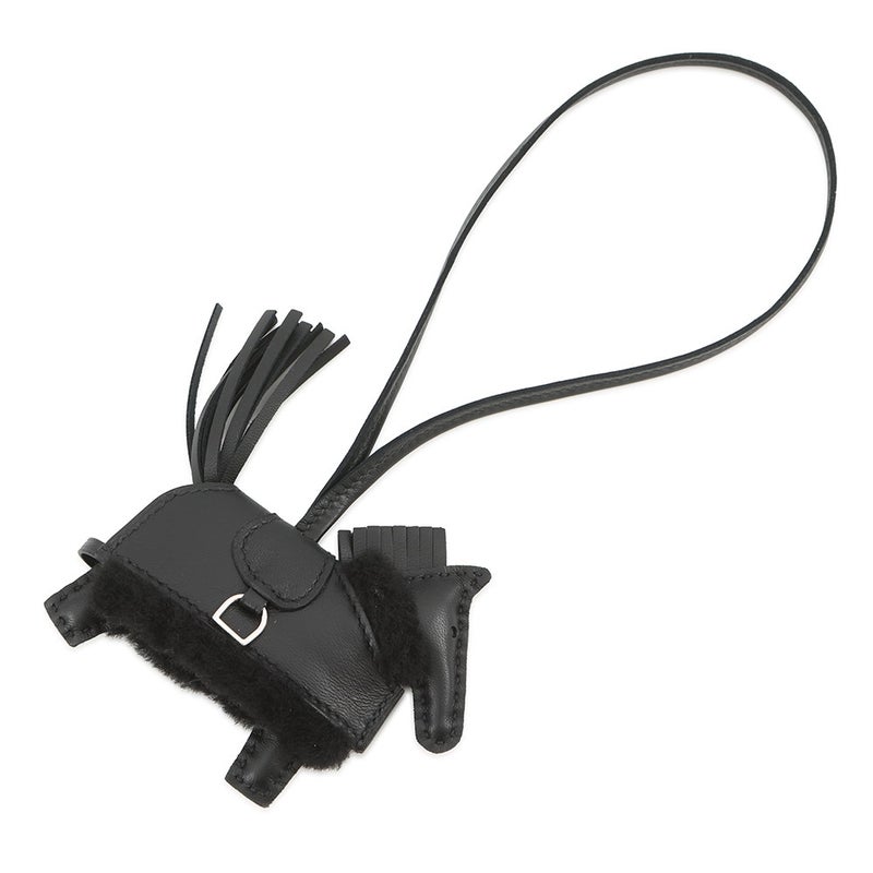 エルメス バッグチャーム ロデオPM ロベオ プラッシュ ブラック ラムスキン/ムートン K刻印 HERMES チャーム 黒