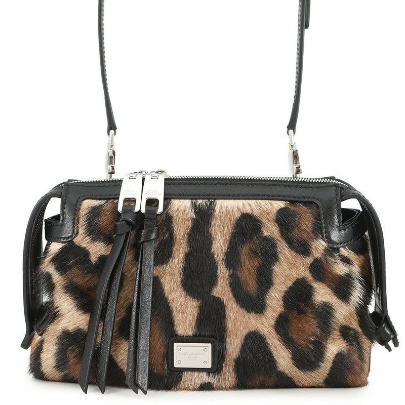 ドルチェ＆ガッバーナ ショルダーバッグ レオパード ハラコ レザー DOLCE&GABBANA 黒