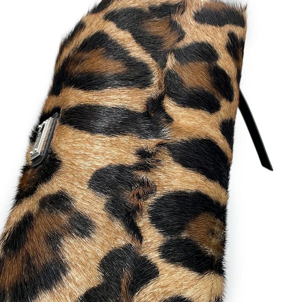 ドルチェ＆ガッバーナ ショルダーバッグ レオパード ハラコ レザー DOLCE&GABBANA 黒