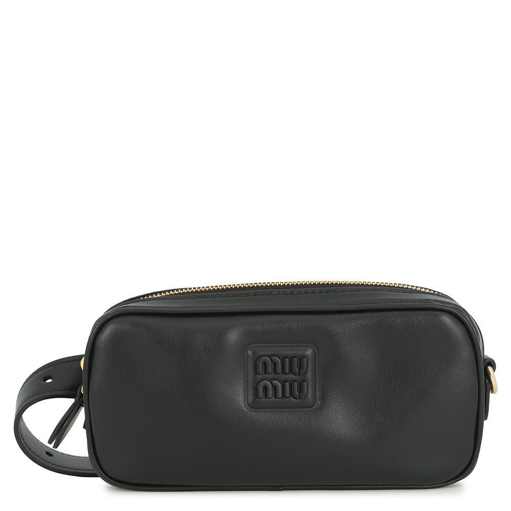 ❤️miu miu ミュウミュウ❤️ ウエストポーチ ブラック ミュウミュウ ウエストポーチ ロゴ レザー MiuMiu ボディバッグ 黒