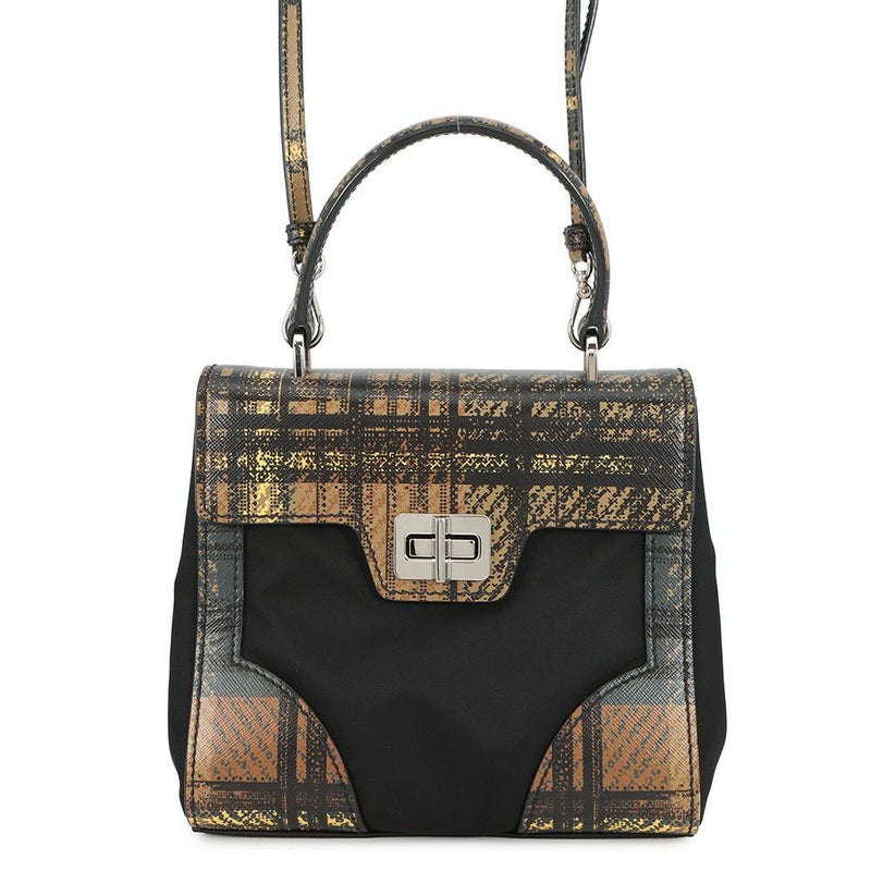 プラダ ハンドバッグ チェック柄 ナイロン/レザー 1BA014 PRADA 2wayショルダーバッグ 黒