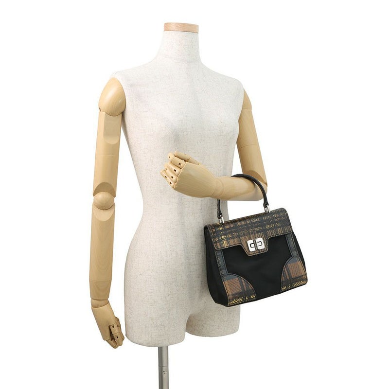 プラダ ハンドバッグ チェック柄 ナイロン/レザー 1BA014 PRADA 2wayショルダーバッグ 黒