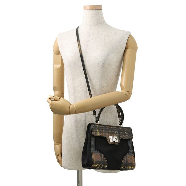 プラダ ハンドバッグ チェック柄 ナイロン/レザー 1BA014 PRADA 2wayショルダーバッグ 黒