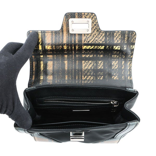 プラダ ハンドバッグ チェック柄 ナイロン/レザー 1BA014 PRADA 2wayショルダーバッグ 黒