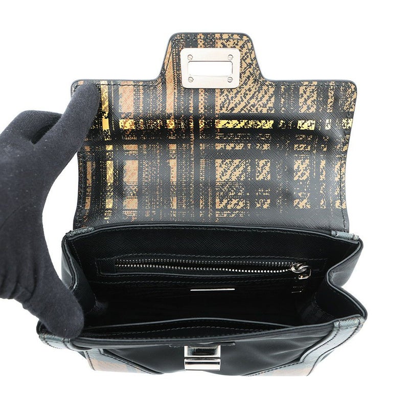 プラダ ハンドバッグ チェック柄 ナイロン/レザー 1BA014 PRADA 2wayショルダーバッグ 黒