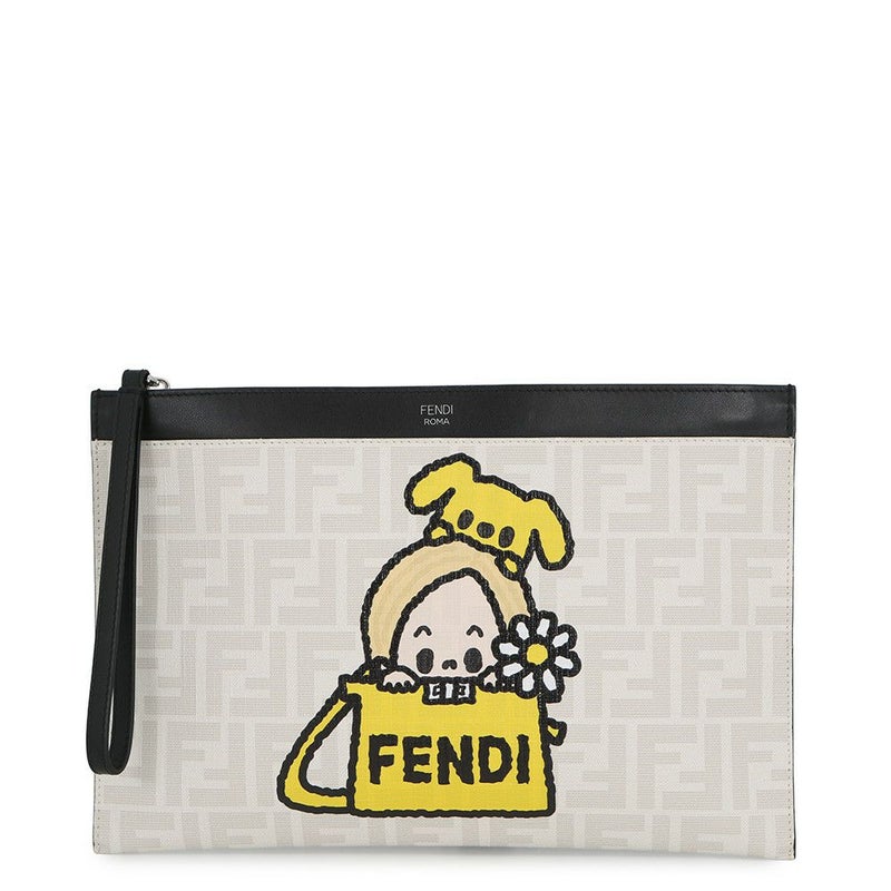 フェンディ クラッチバッグ タロアウトコラボ ズッカ柄 PVC/レザー 7N0134FENDI 白 黒