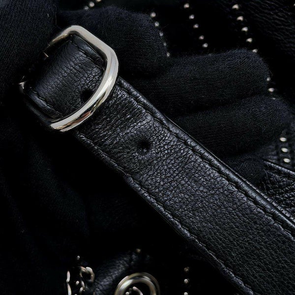 シャネル ハンドバッグ ココマーク シェブロン スタッズ 巾着 レザー CHANEL 2wayショルダーバッグ 黒