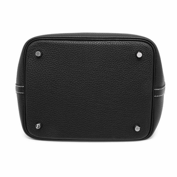 エルメス ハンドバッグ ピコタンロックMM ブラック/ホワイトステッチ/シルバー金具 トリヨンクレマンス U刻印 黒 白ステッチ