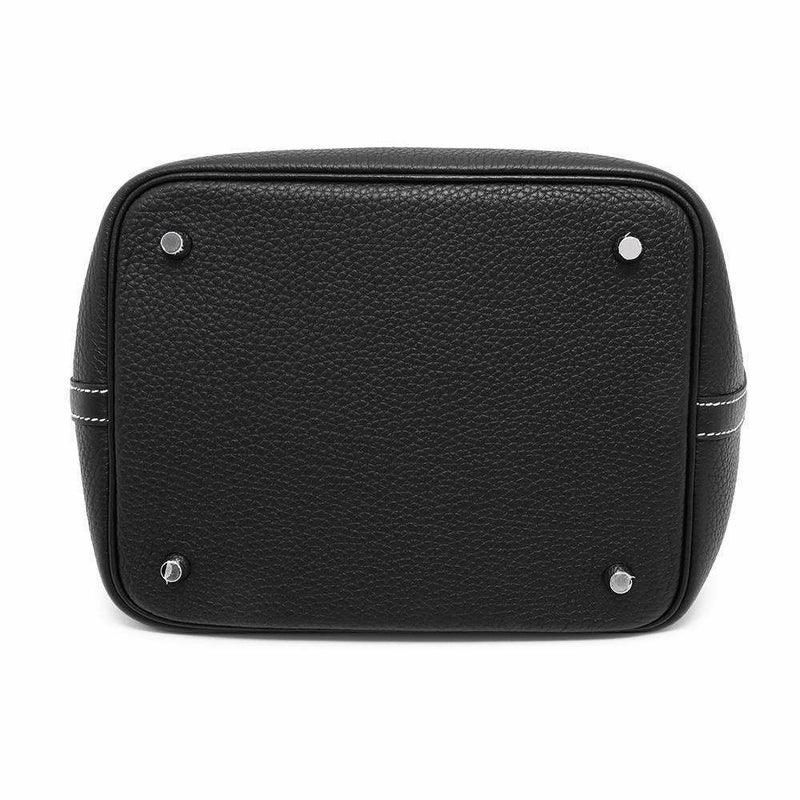 エルメス ハンドバッグ ピコタンロックMM ブラック/ホワイトステッチ/シルバー金具 トリヨンクレマンス U刻印 黒 白ステッチ