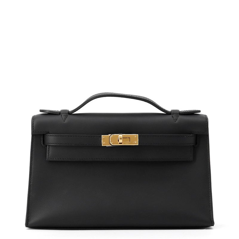 エルメス ハンドバッグ ポシェットケリー ブラック/ゴールド金具 スイフト K刻印 黒